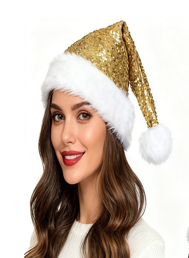 Mawjom Christmas Elf Knitted Beanies Hat - Winter Pompom Santa Xmas Festive Cap for Women Men (Gold) - Image 2